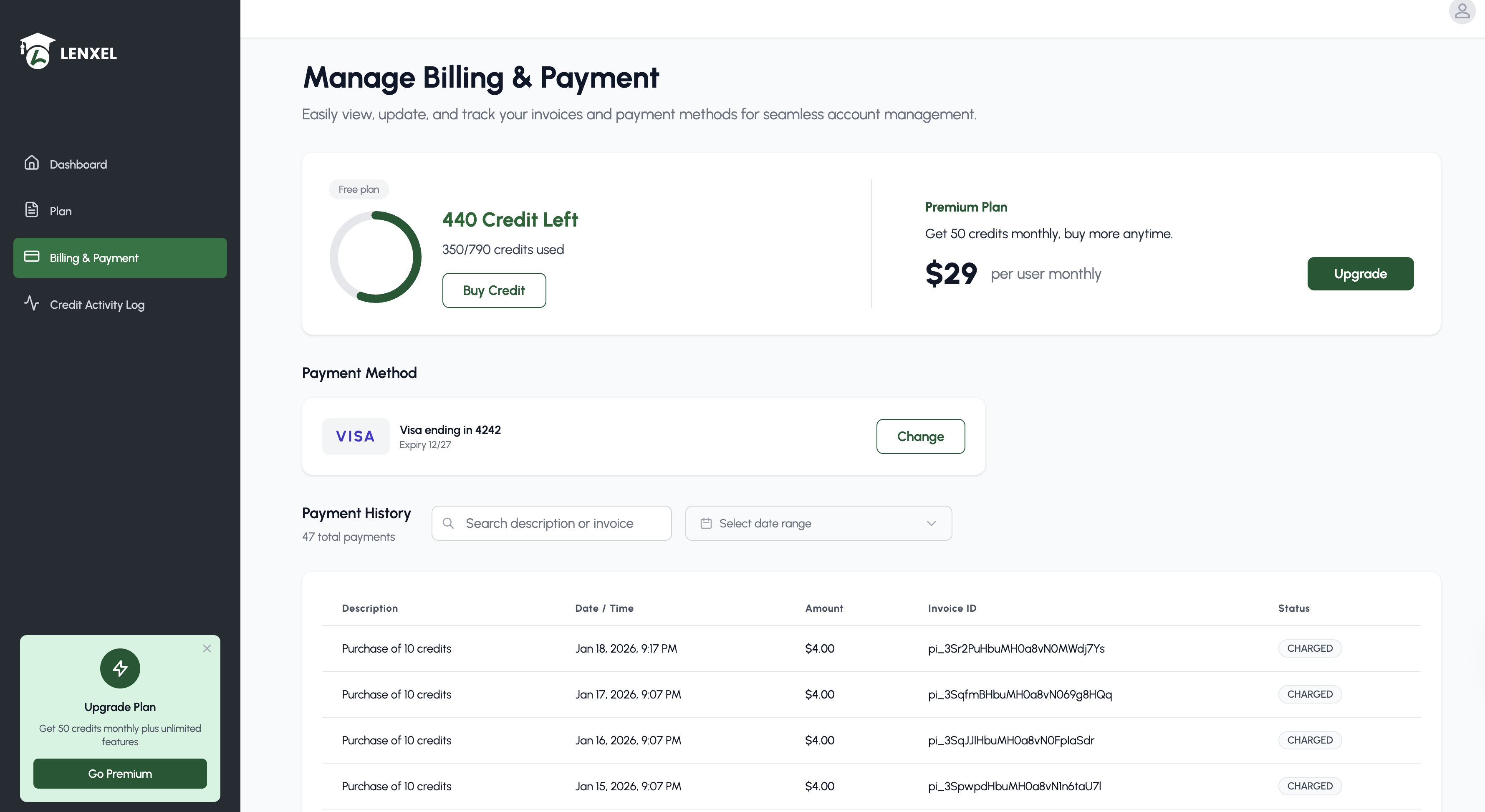 Credit Balance Display in Portal