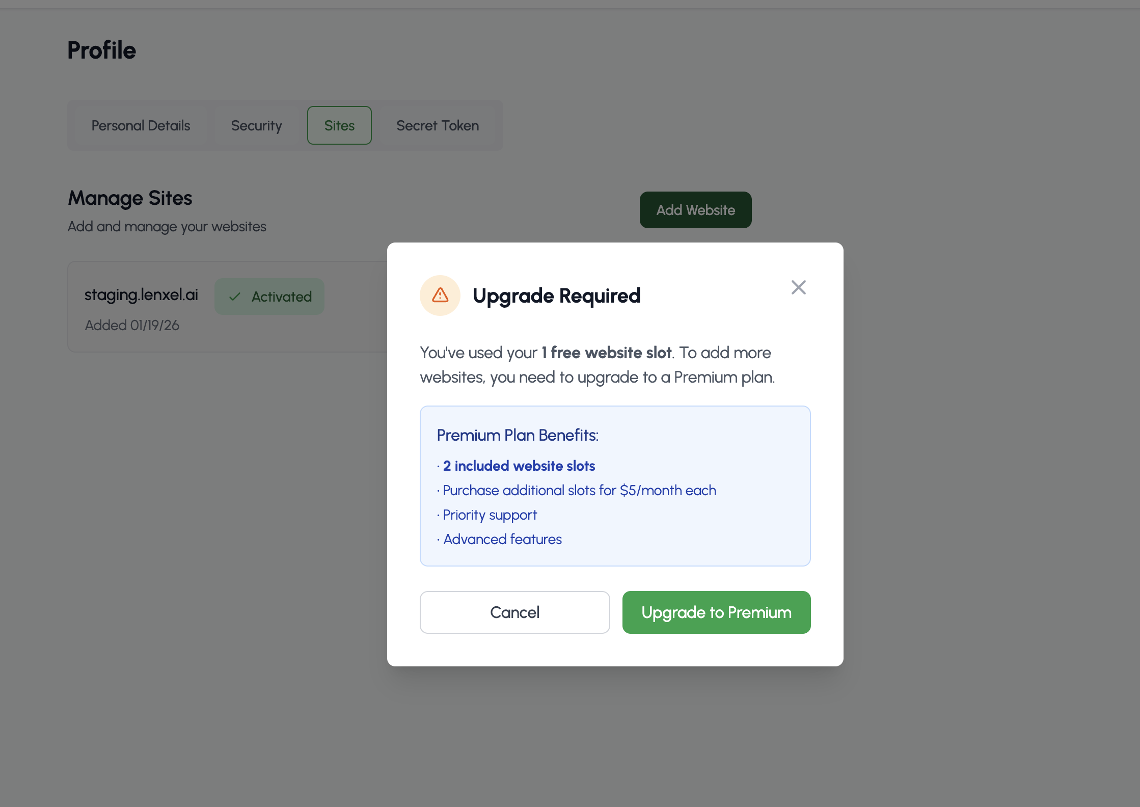 Site Authorization Interface